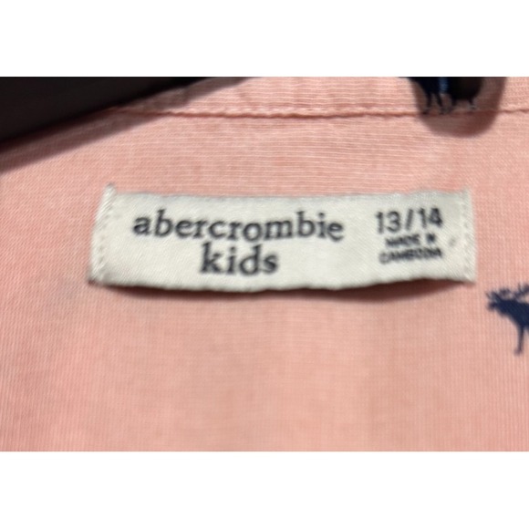 Abercrombie Kids Pink Cotton Button Up Short Sleeve W/Moose Shirt Size 13/14 - Picture 3 of 6